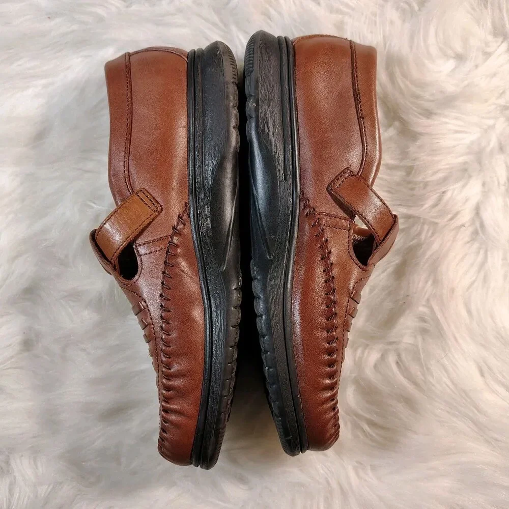 Dr. Scholls Grannycore Oxford Shoes Womens 7 Brown Leather Weave EDITH Buckle